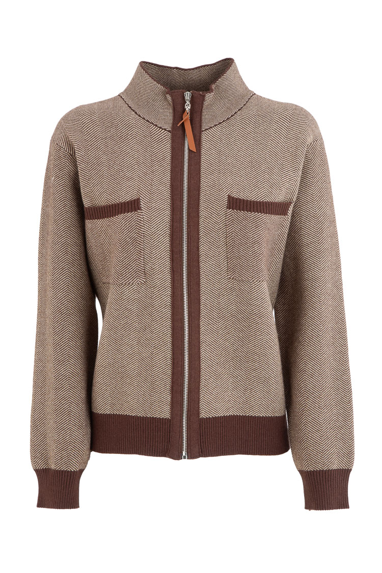 Ribbed Knit Jacket with Stand Collar