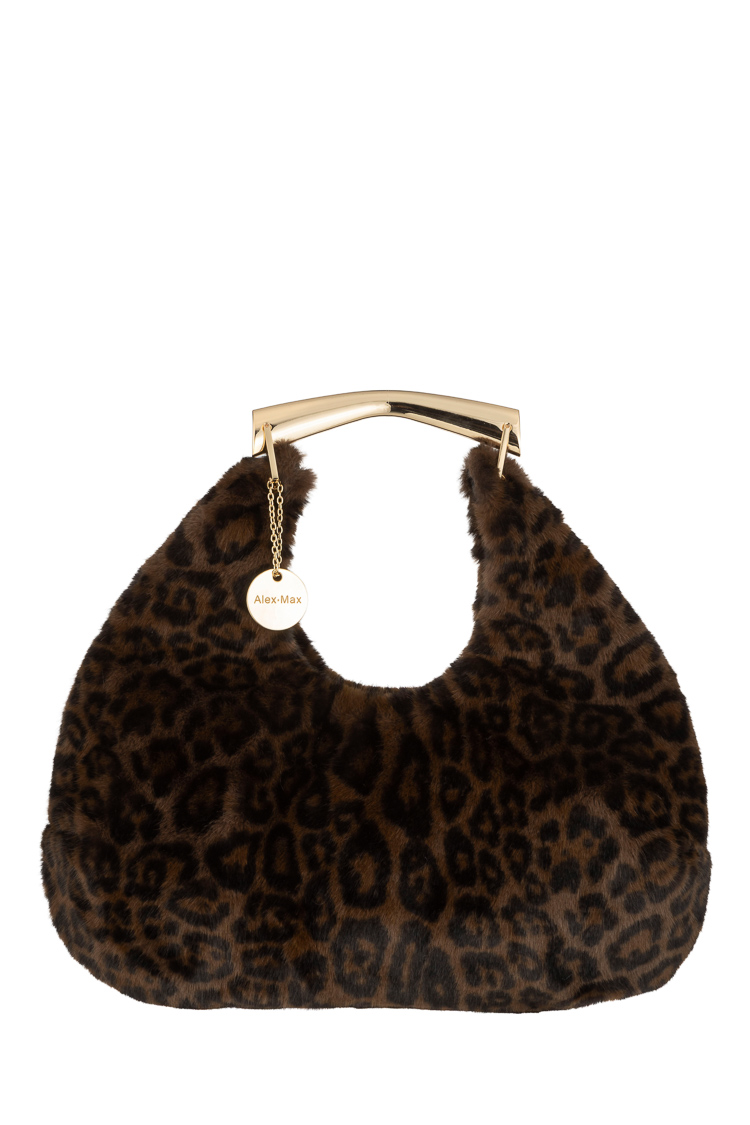 Faux-Fur Hobo Bag with Metal Handle