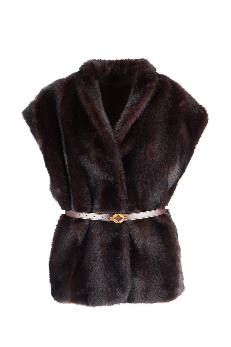 Faux-Fur Vest with Waist Belt
