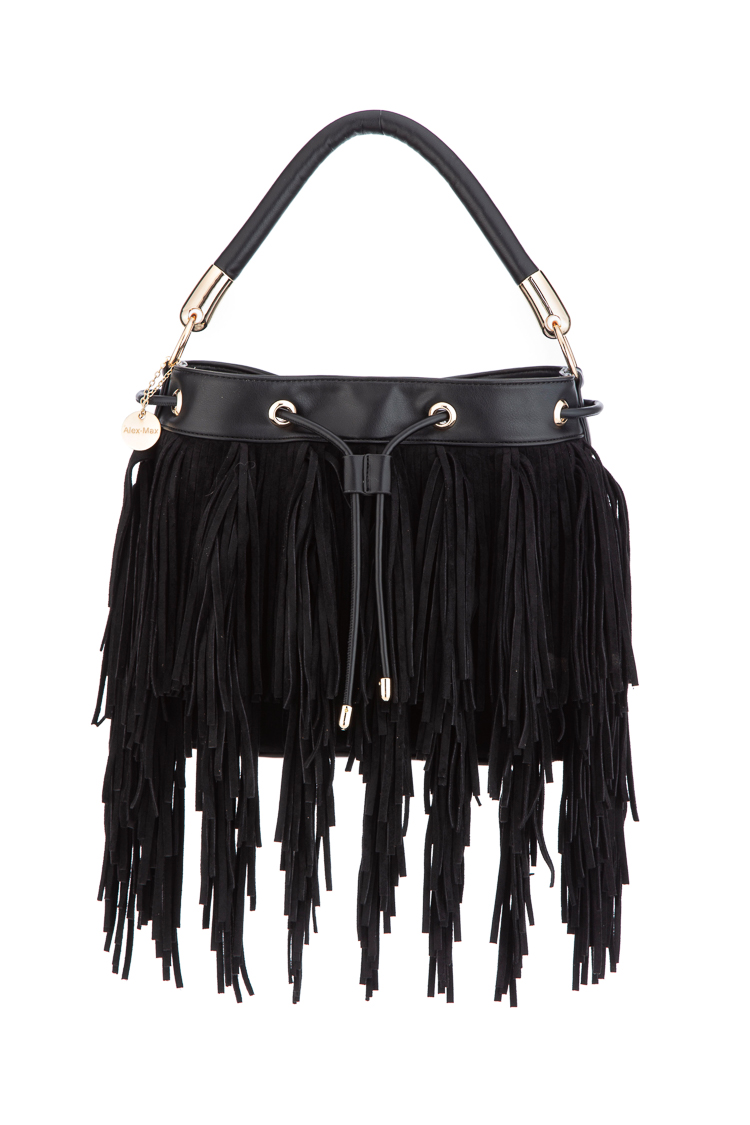 Fringed Drawstring Bucket Bag
