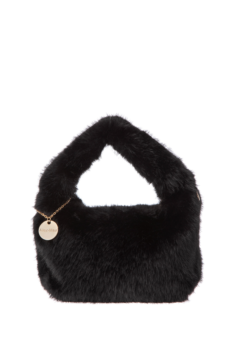Faux-Fur Hobo Bag with Gold Charm