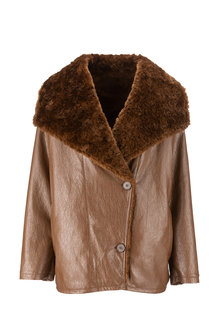Short Coat with Faux-Fur Collar