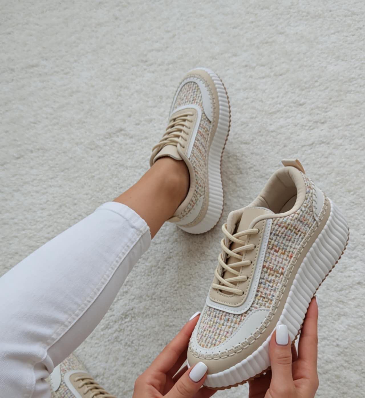Tweed-Effect Platform Sneakers