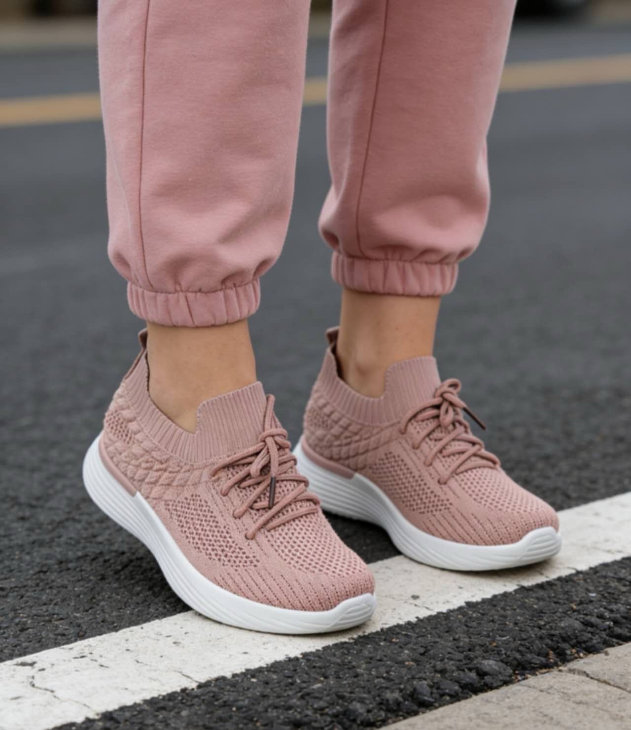 Rib-Knit Fabric Sneakers