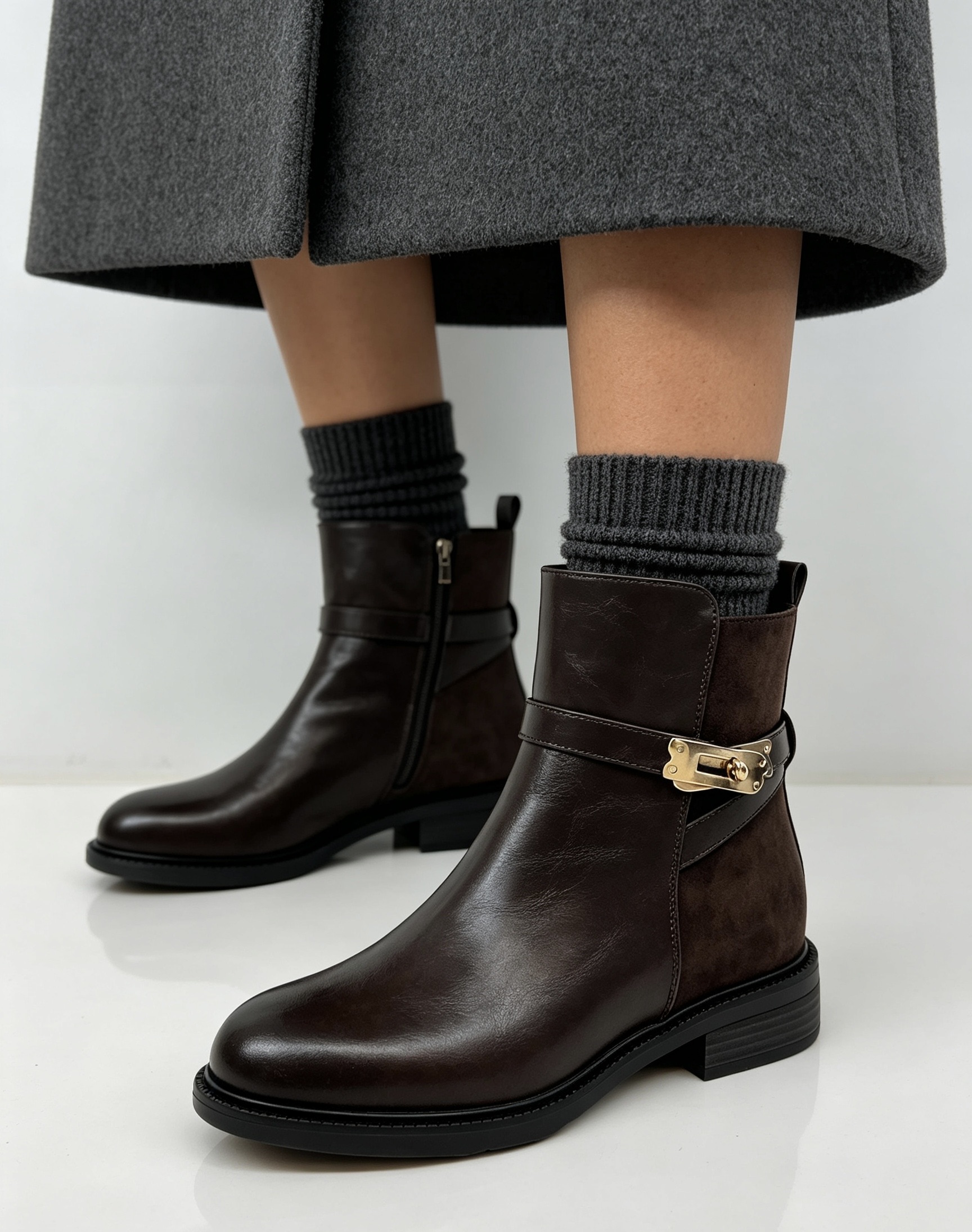 Suede-Effect Ankle Boots with Detail