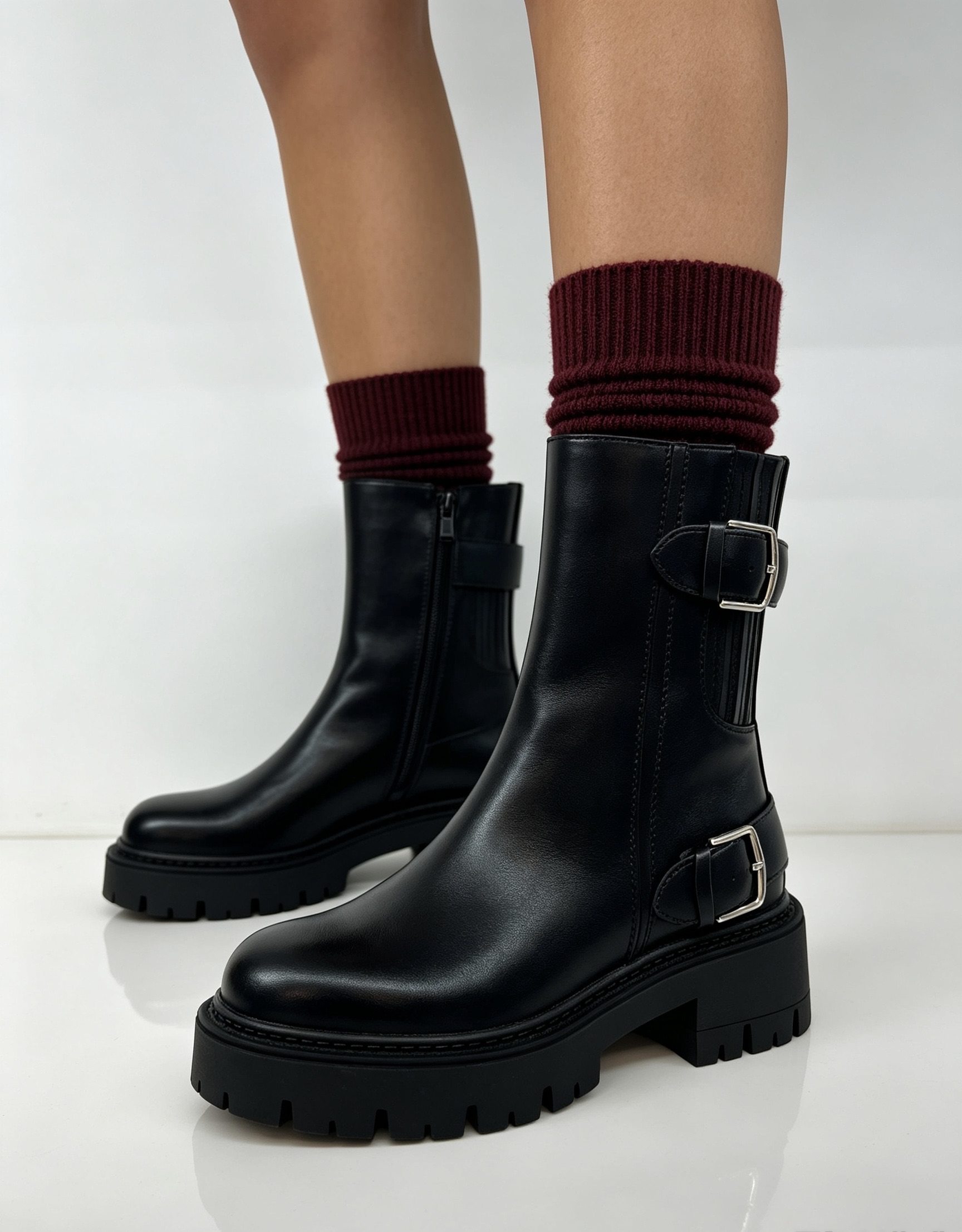 Biker Ankle Boots with Decorative Buttons