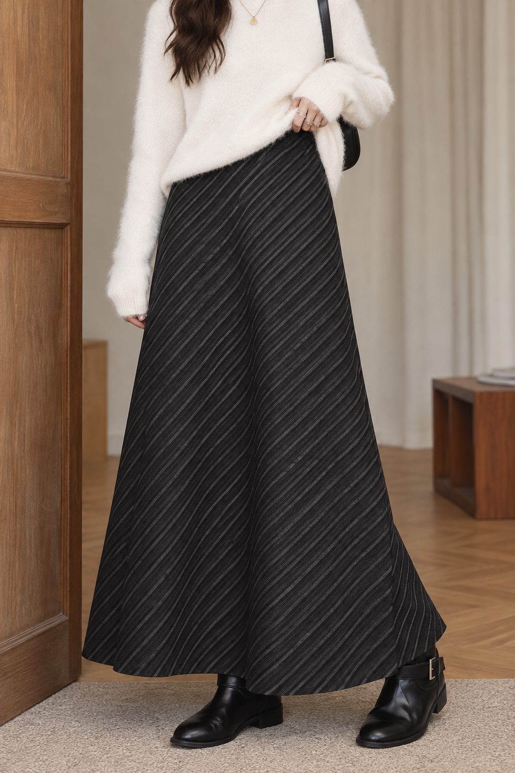 Flared Maxi Skirt with Stripes