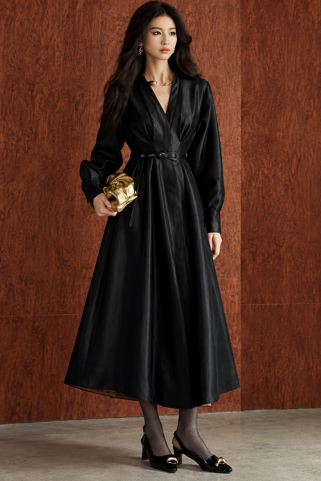 Wrap Midi Dress with Waist Tie