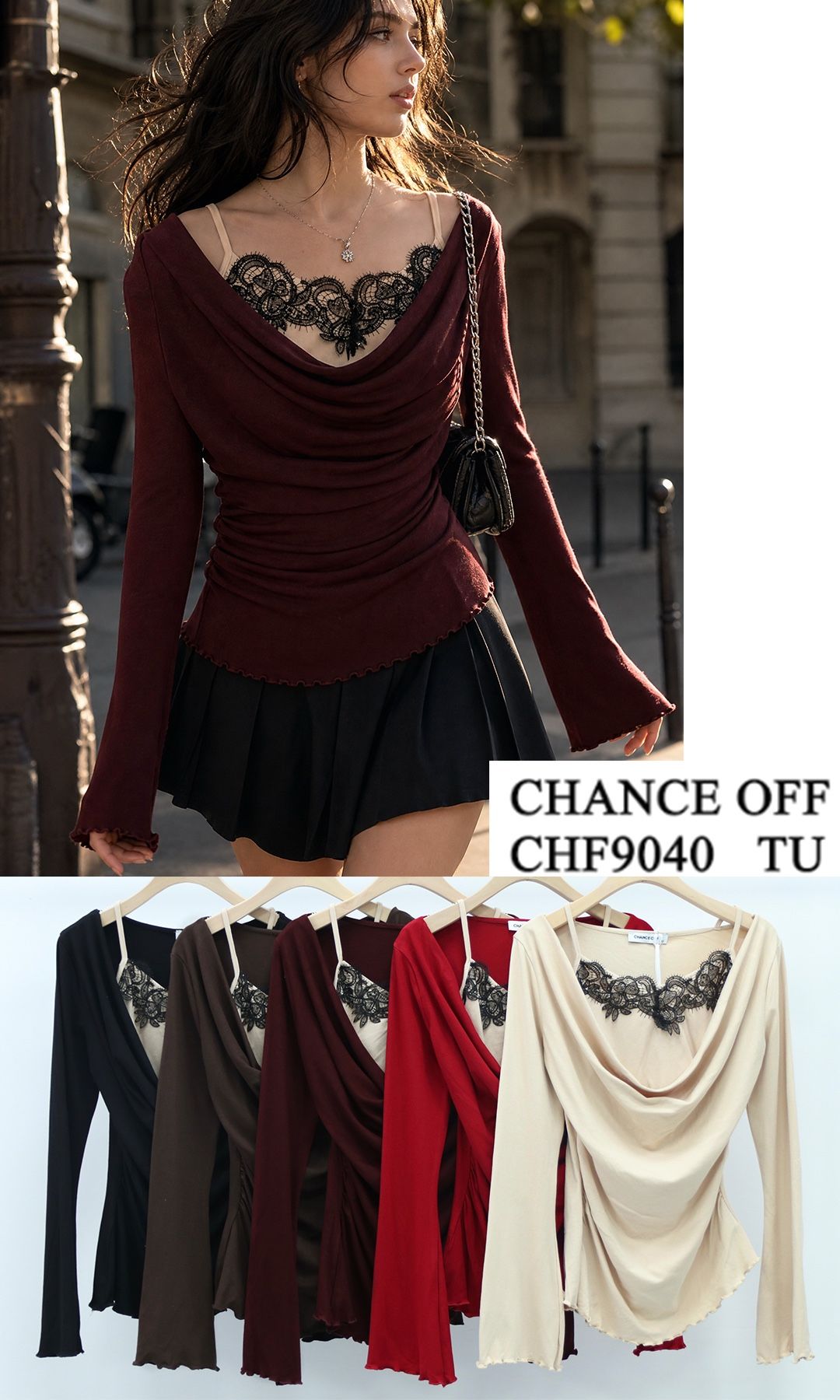 Fitted Top with Draped Cowl Neck