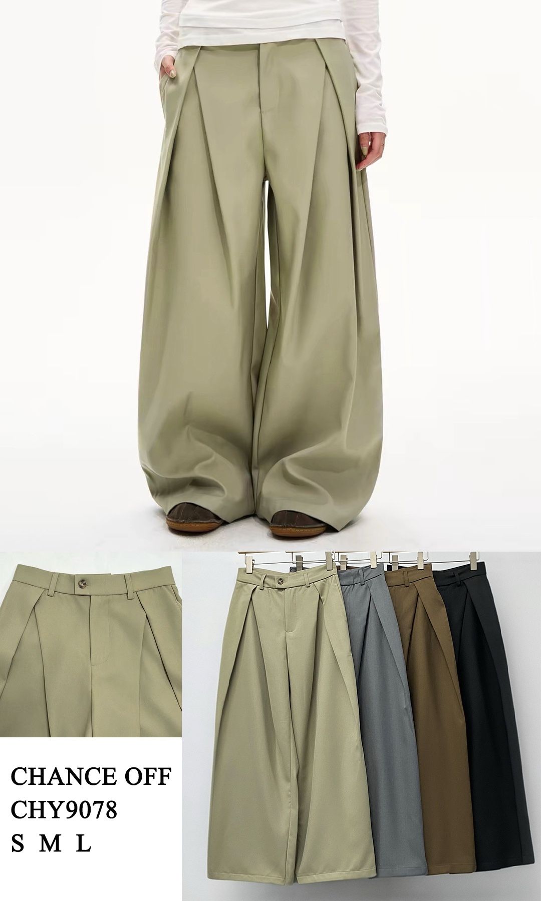 Wide-Leg Pleated Trousers
