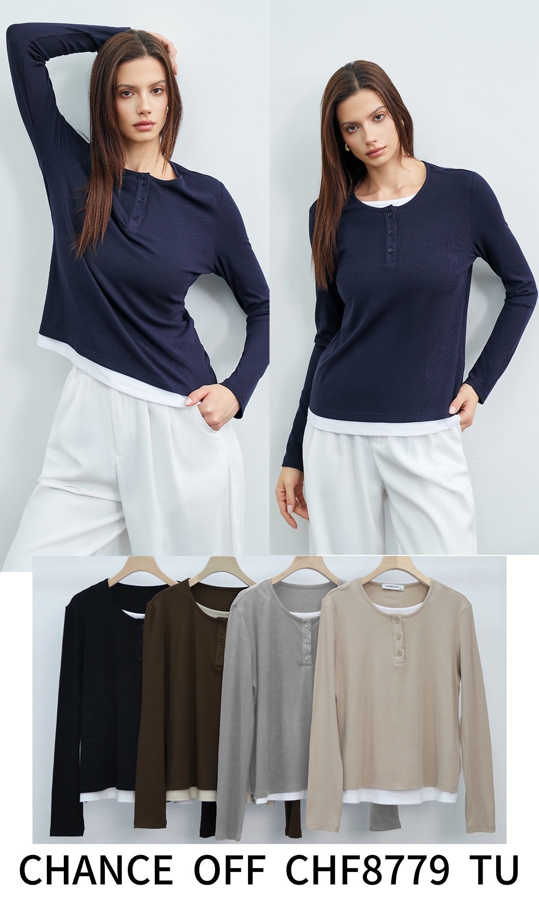 Ribbed Button-Detail Top