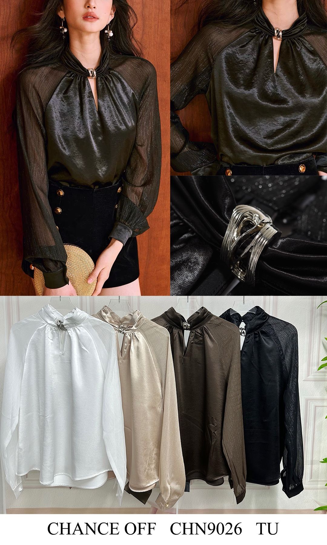 Satin Half-Turtleneck Blouse