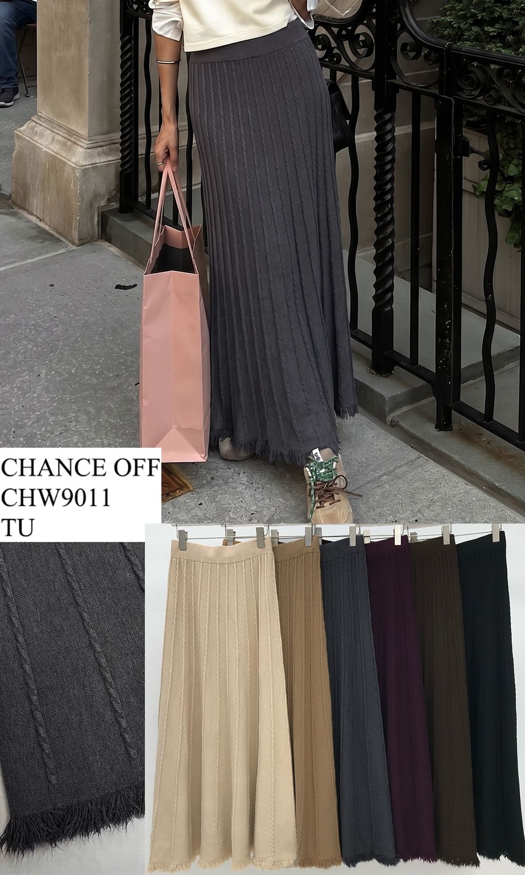 Pleated A-line Maxi Skirt