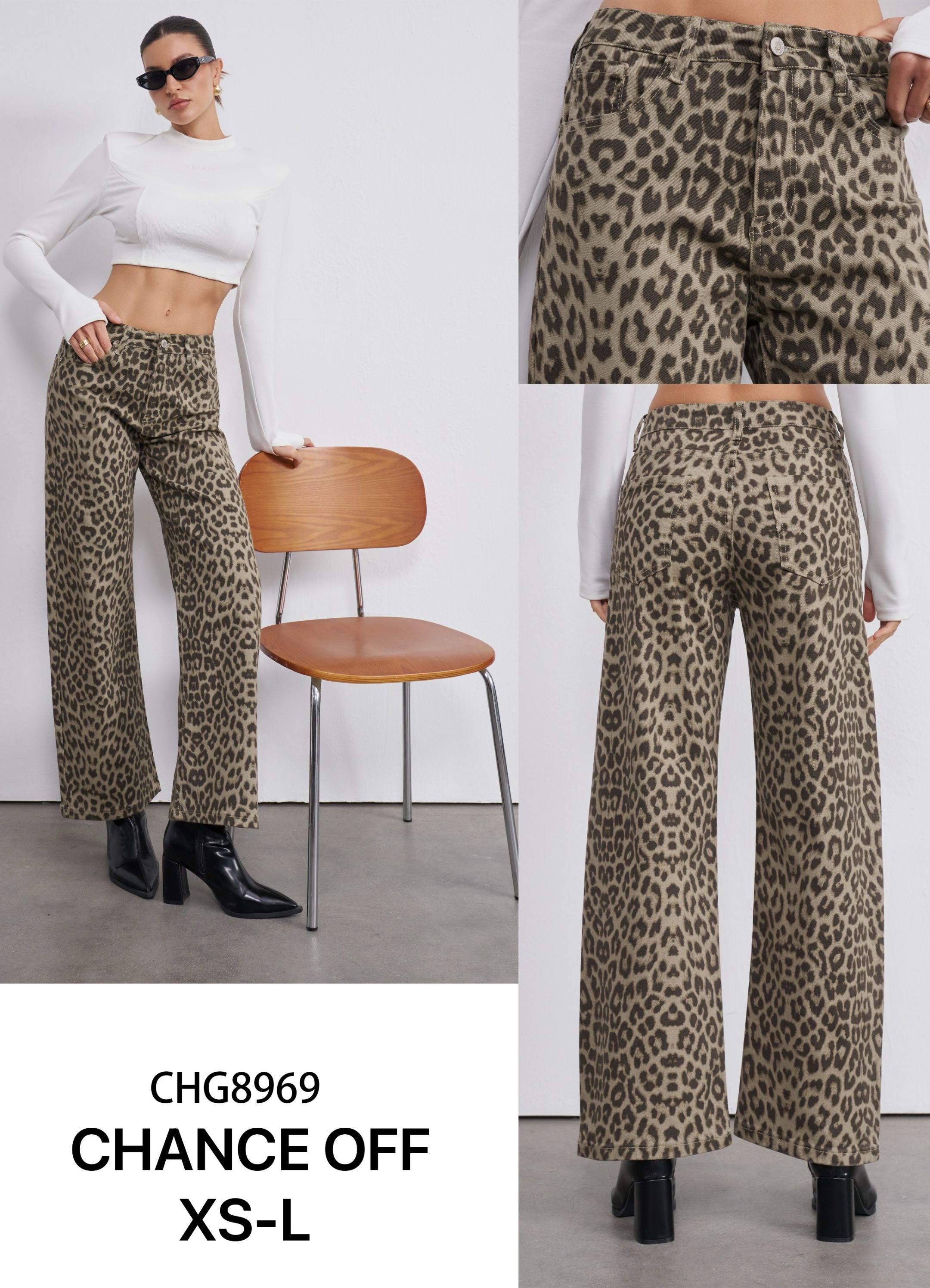 Wide‑Leg Leopard Print Trousers