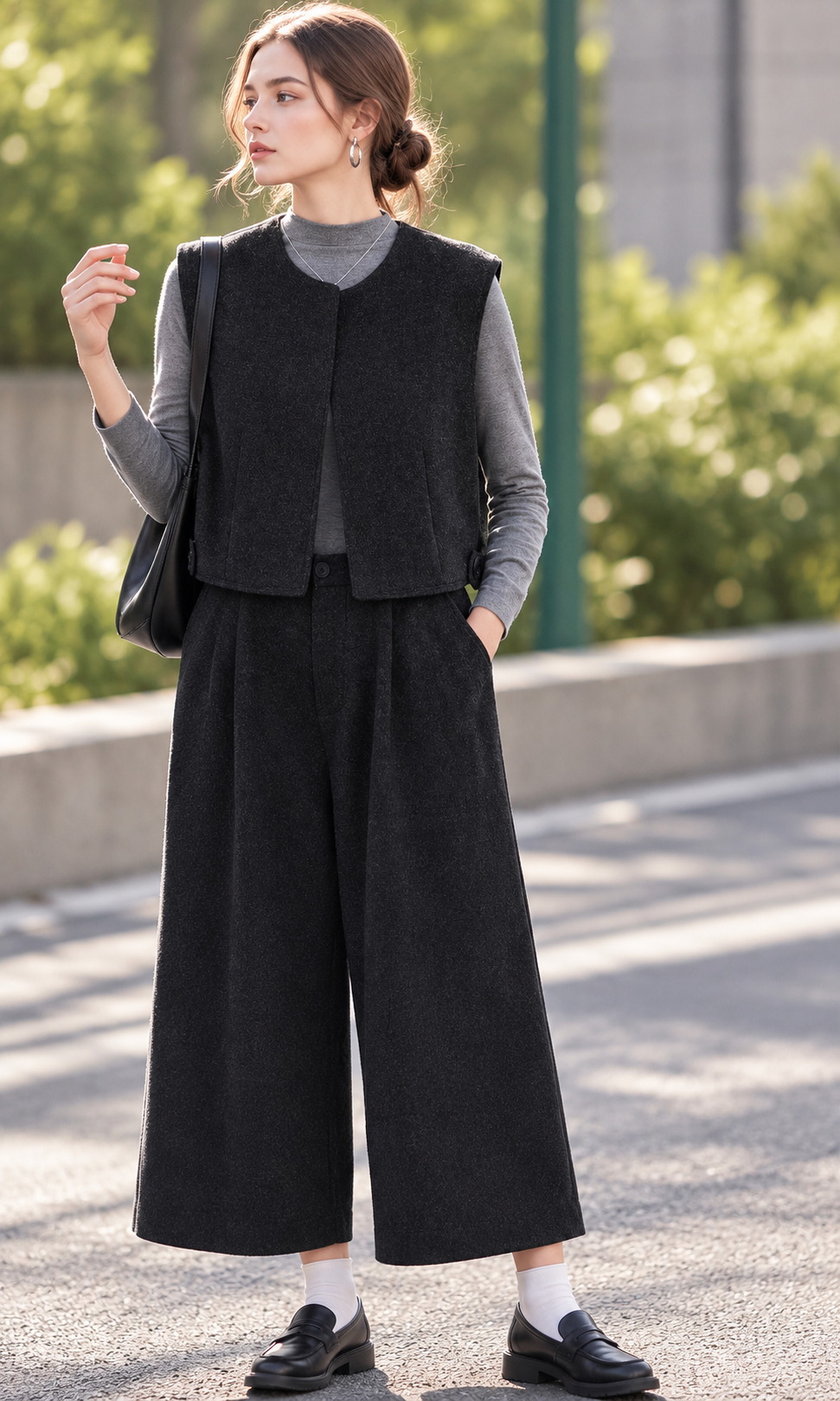 Wide Leg 7/8 Pleated Trousers