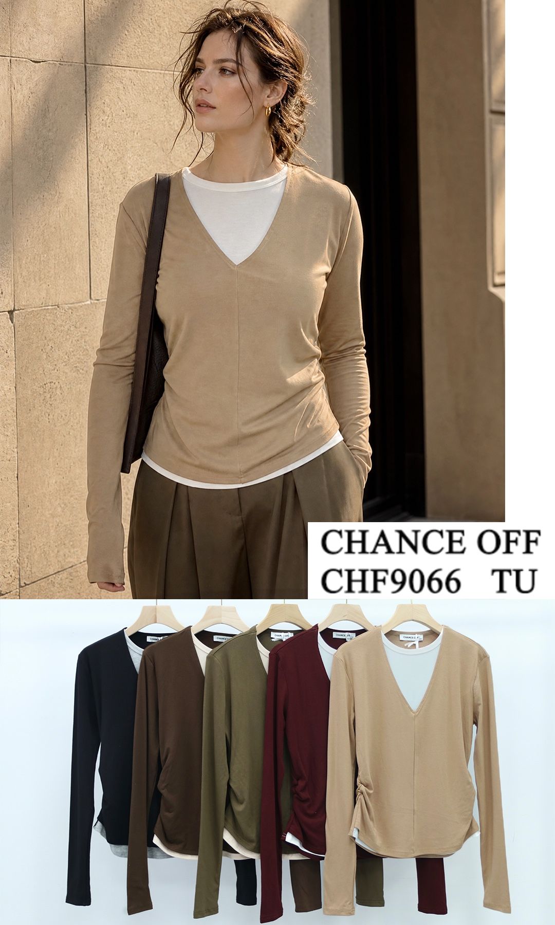 V-Neck Top with Side Ruching