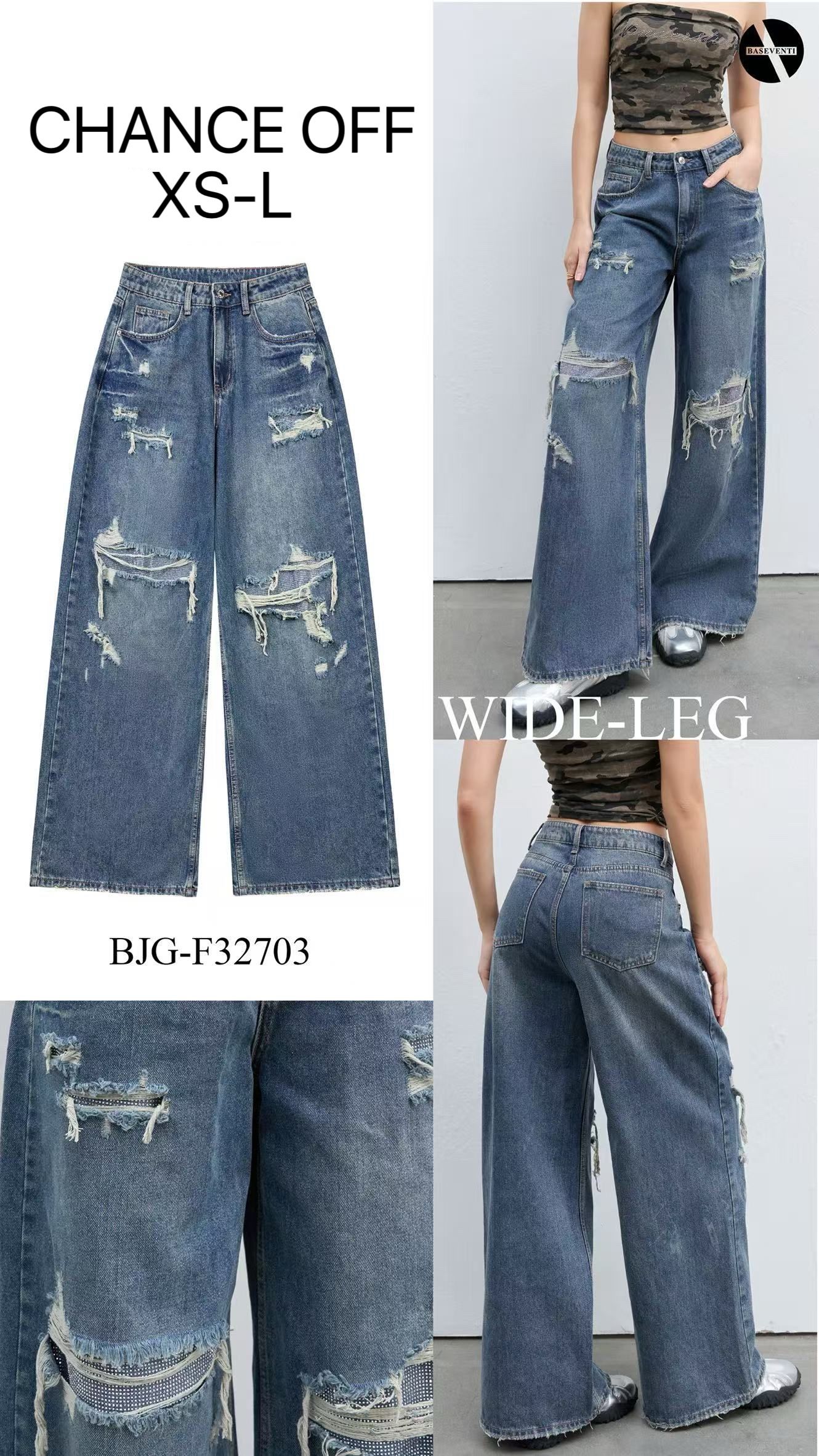 Wide‑Leg Denim Trousers