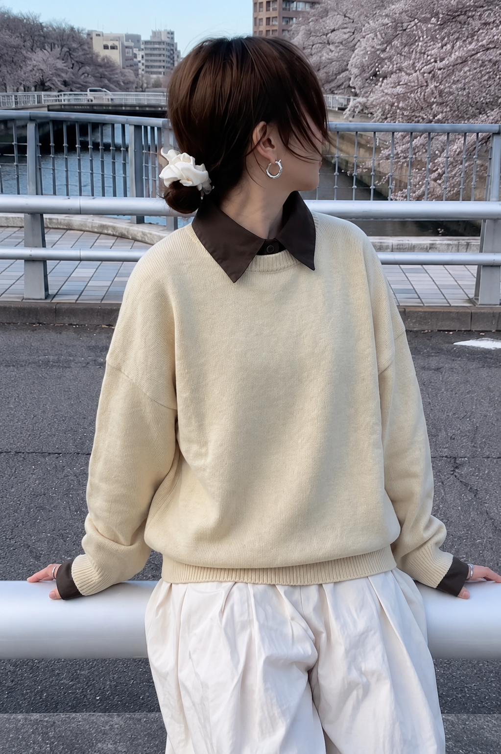 Oversized Sweater with Shirt Collar