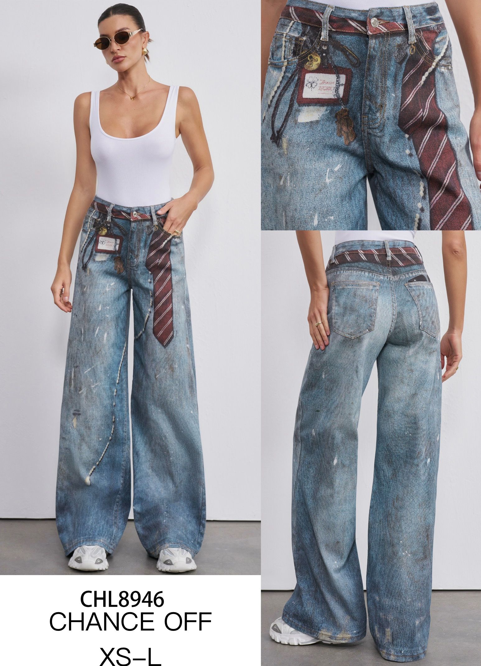 Wide-Leg Patchwork Trousers