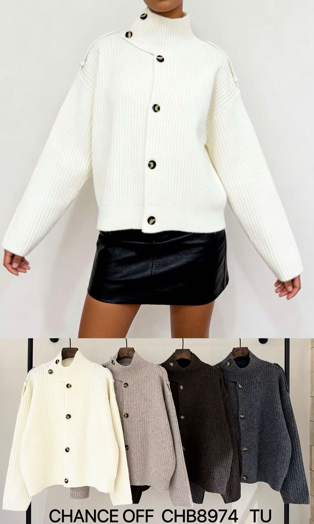 Half‑Neck Ribbed Cardigan