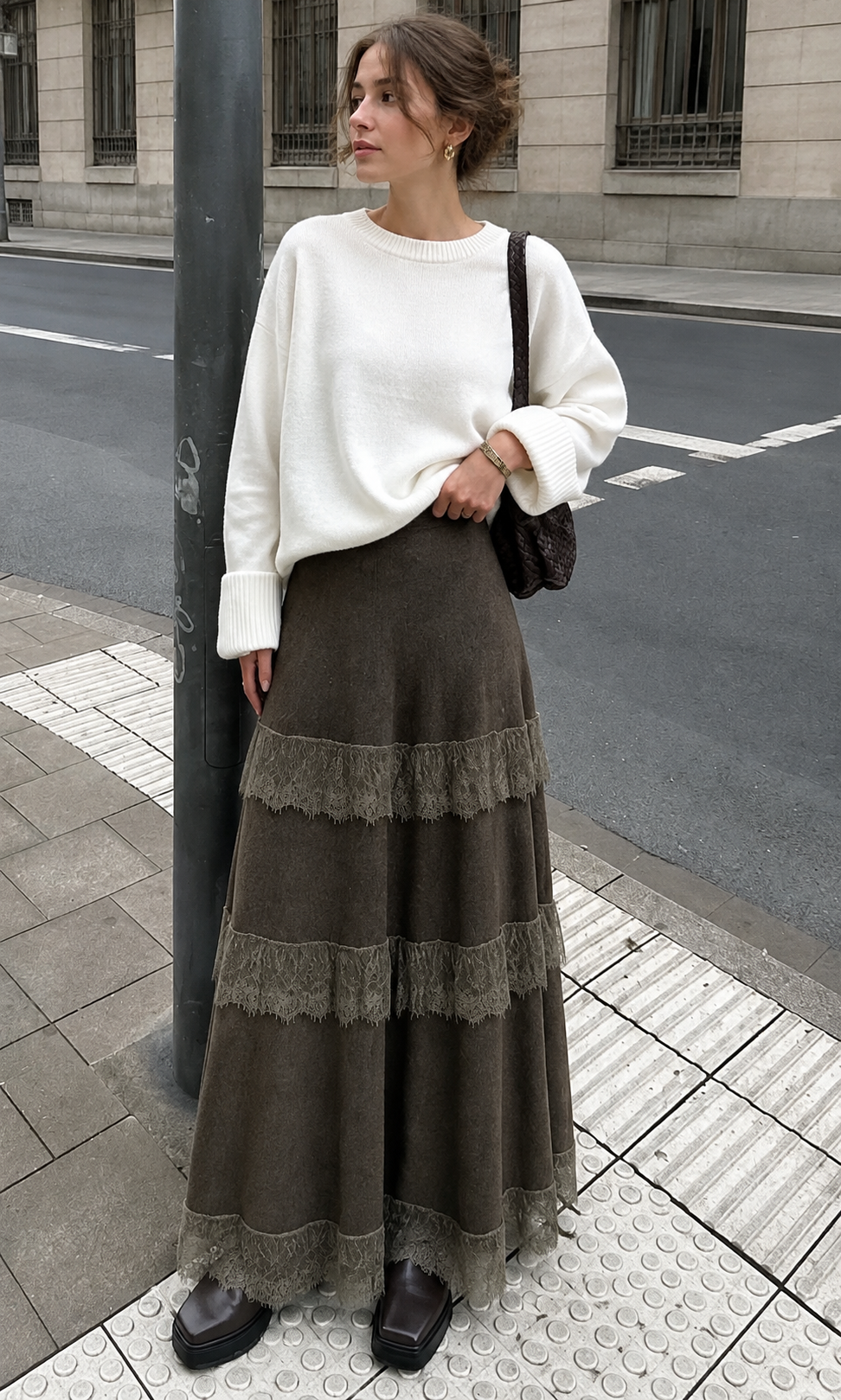 Maxi Flared Skirt with Lace
