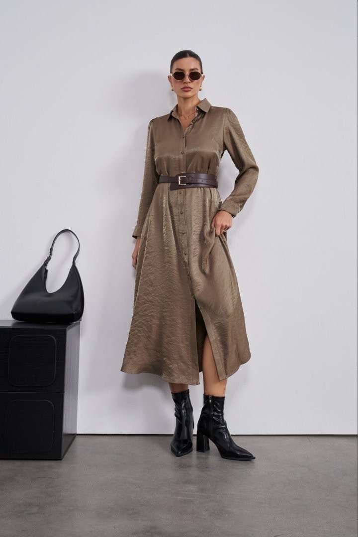 Midi Shirt Dress with Belt