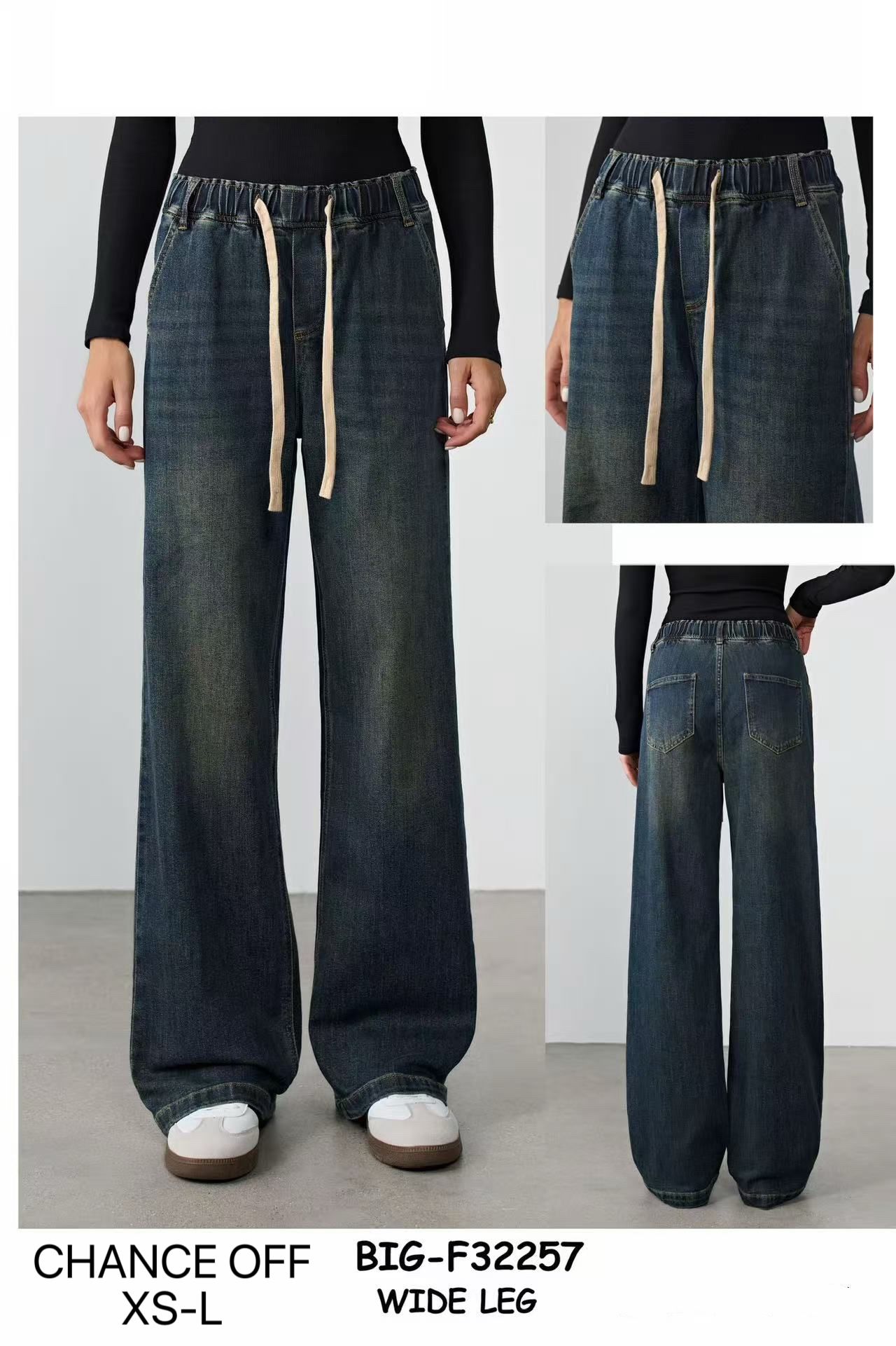 Wide-Leg Elastic-Waist Jeans