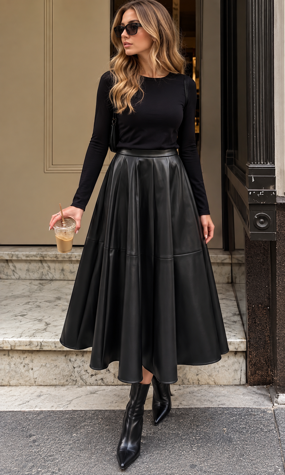 Pleated Midi A‑Line Skirt