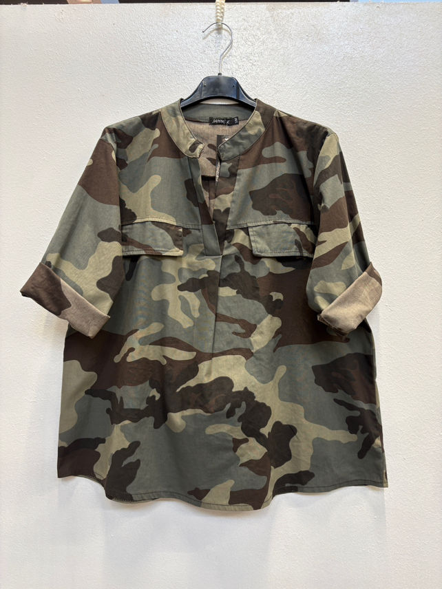 Relaxed Camo Shirt with Stand Collar