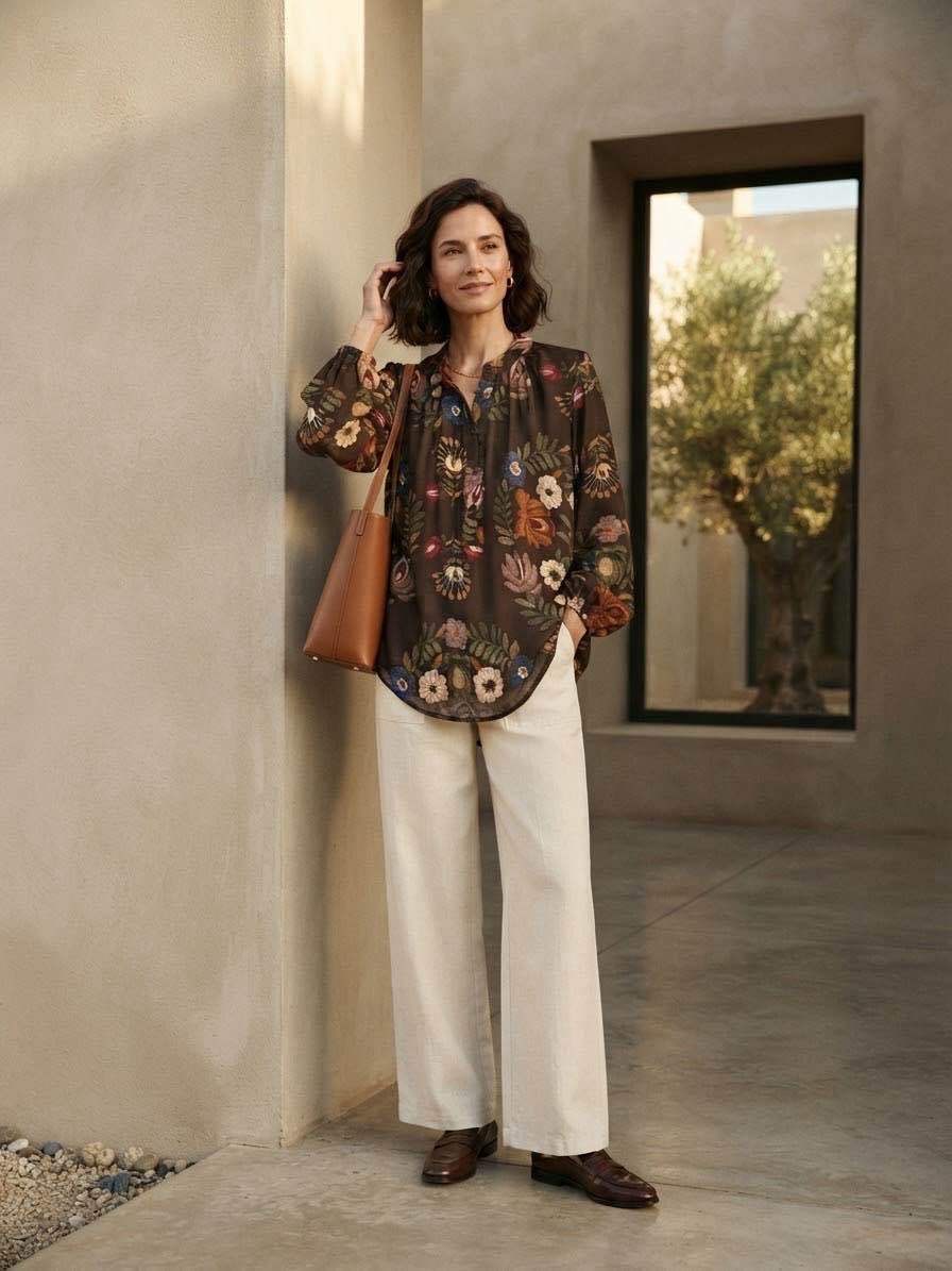 Relaxed Shirt-Blouse with Stand Collar