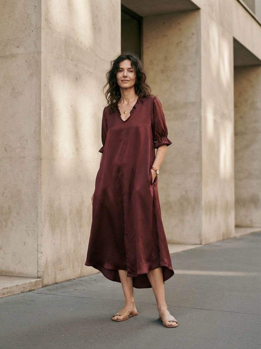 A-line Midi Dress with Ruffle
