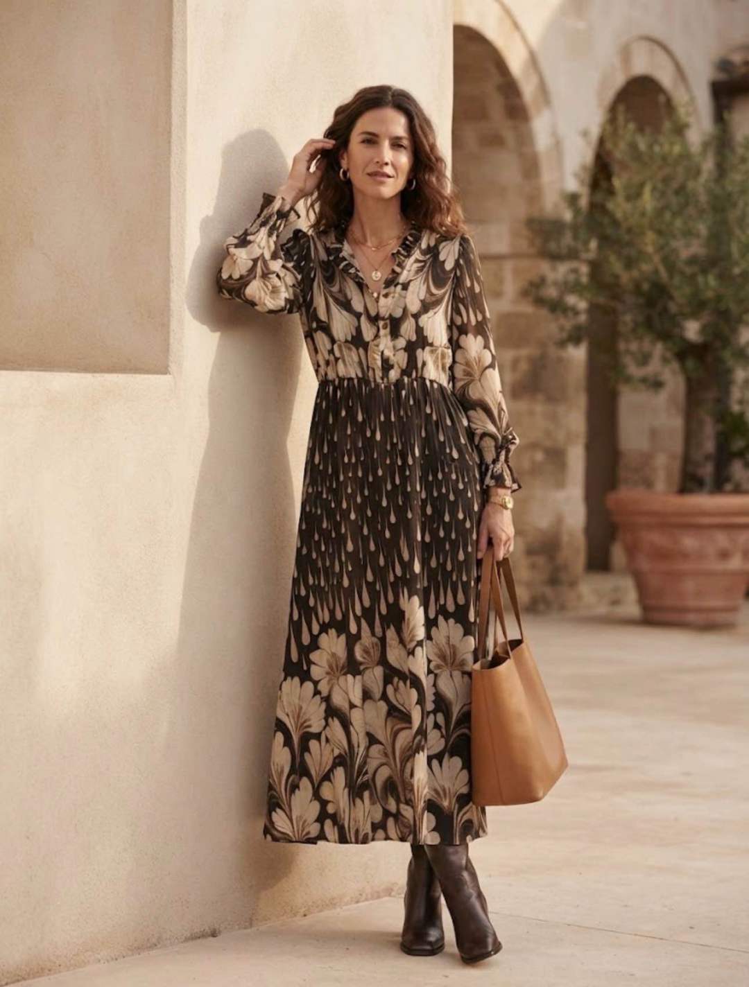 Midi Shirt Dress with Ruffle