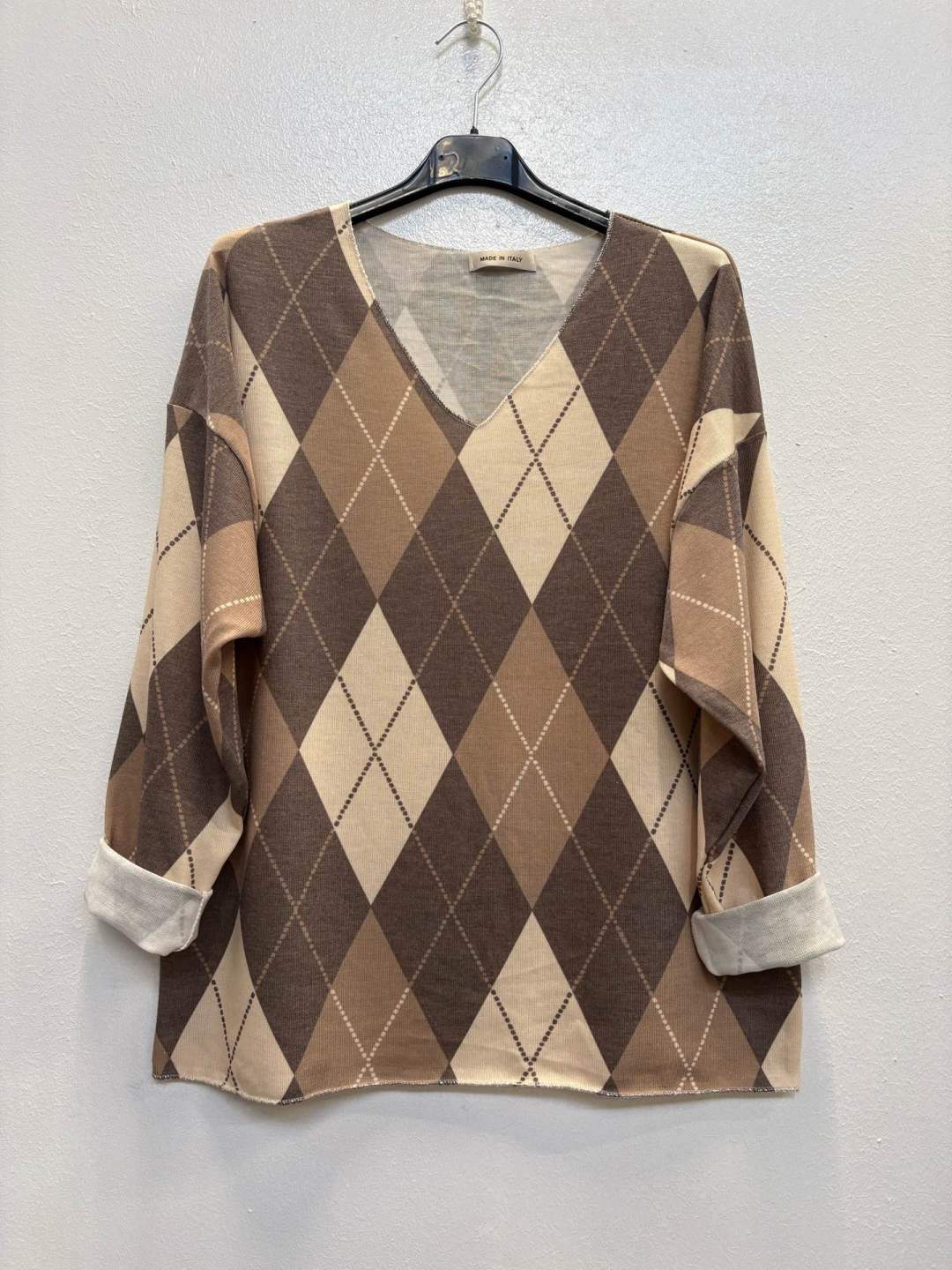 Oversized Argyle V‑Neck Sweater
