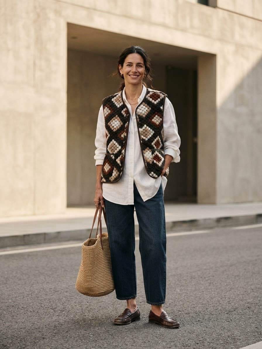Straight Vest with Pattern