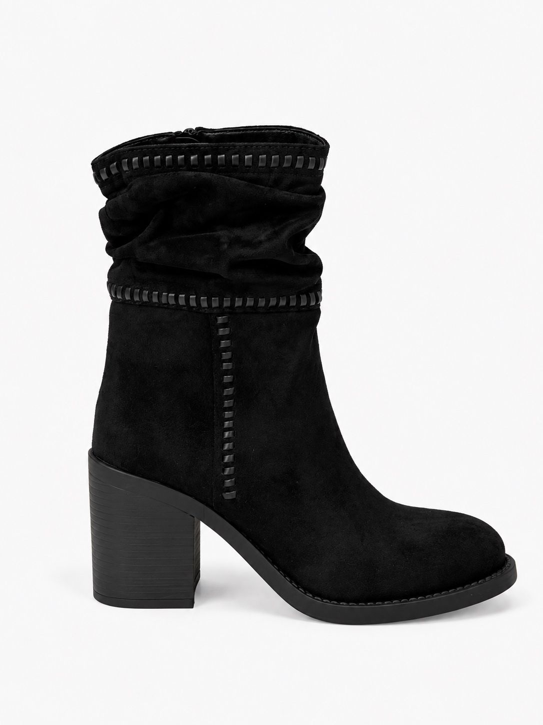 Ruched Block-Heel Ankle Boots