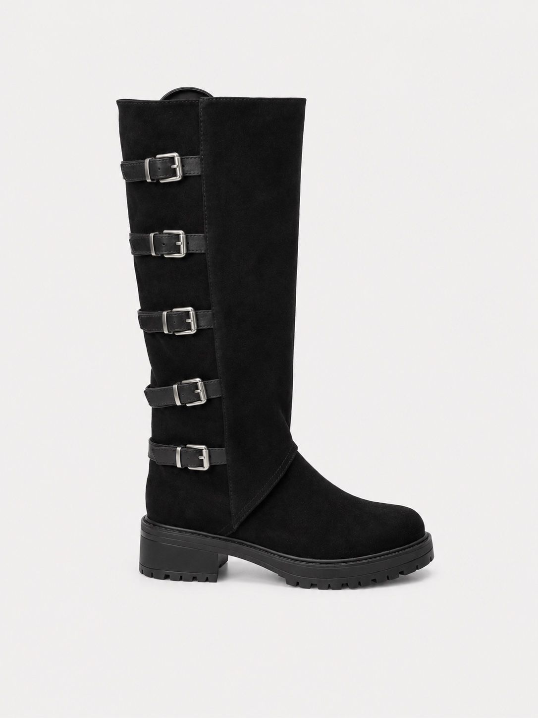 Matte Buckle Knee Boots