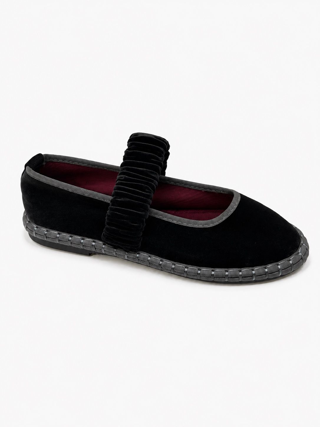 Mary Jane Velour Ballerinas with Ruched Strap