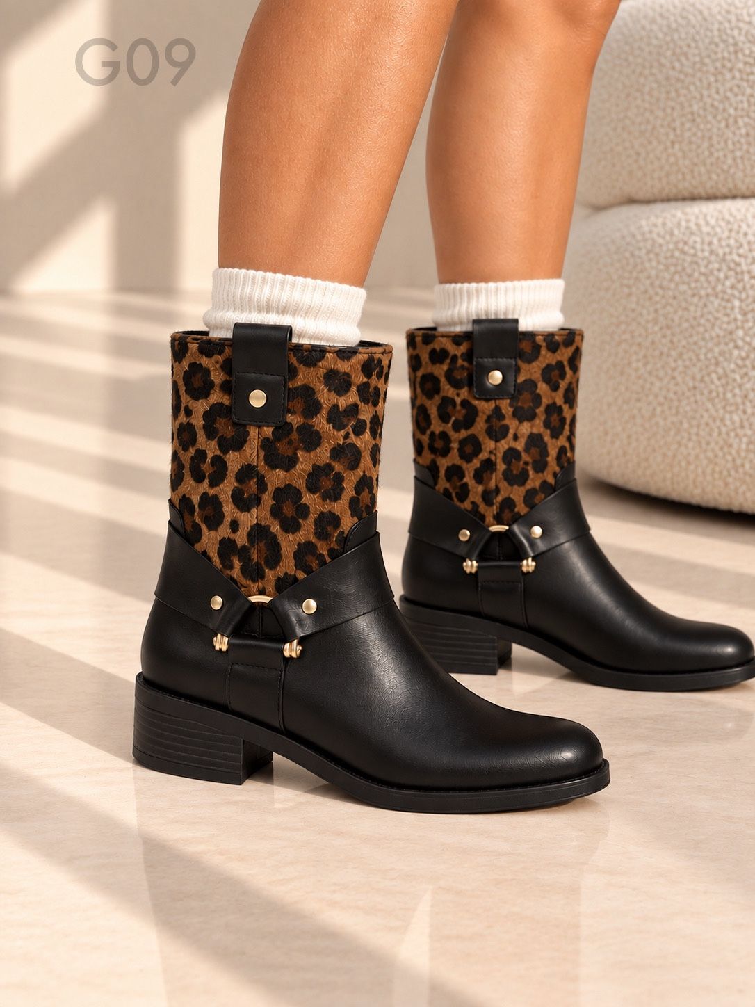 Low-Heel Ankle Boots with Stud Details