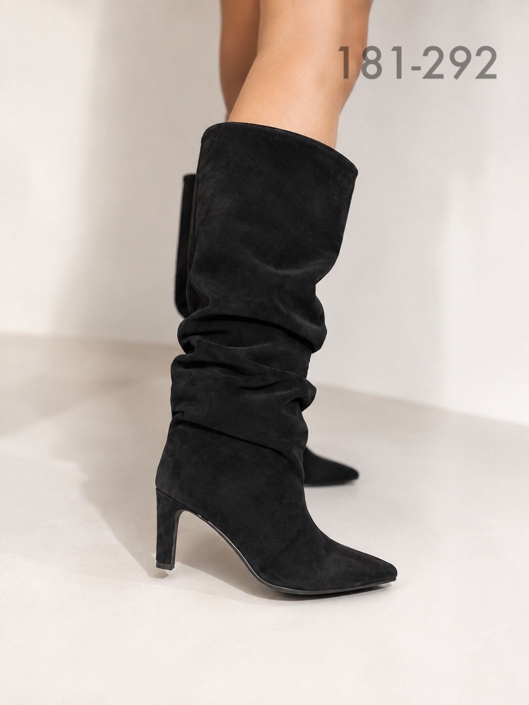 Over‑the‑Knee Boots with Ruched Shaft and Pointed Toe