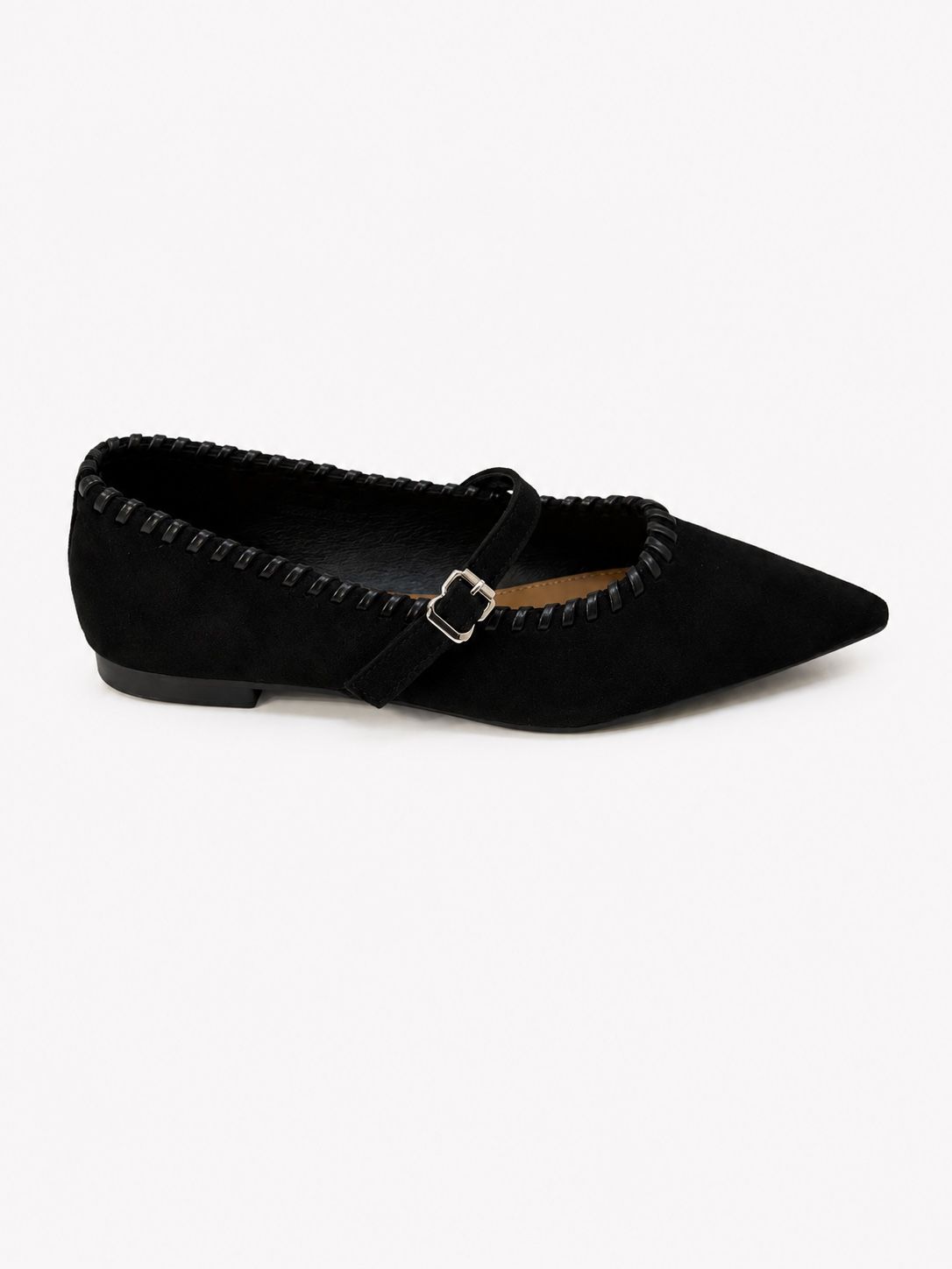 Pointed Mary Jane Ballerina Flats with Buttons