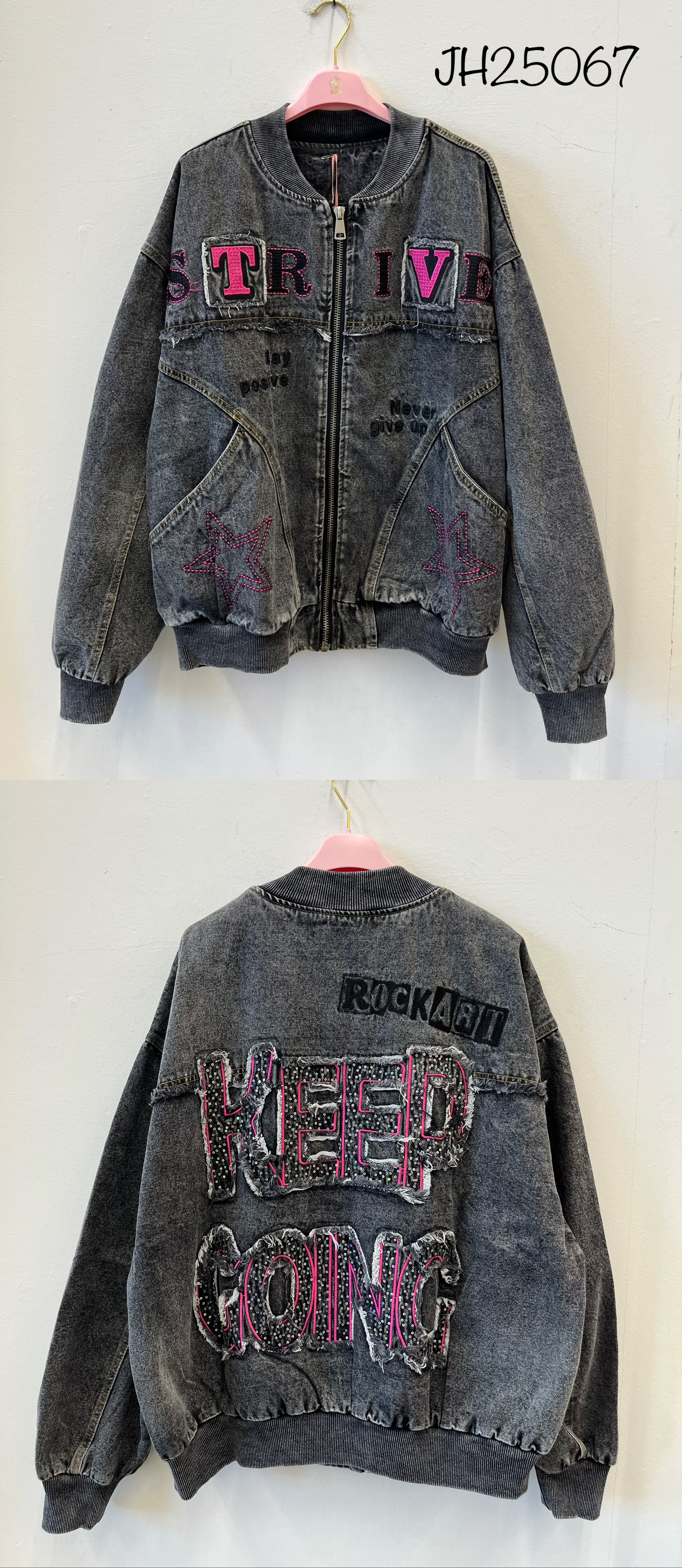 Oversize Bomber Jacket with Slogans