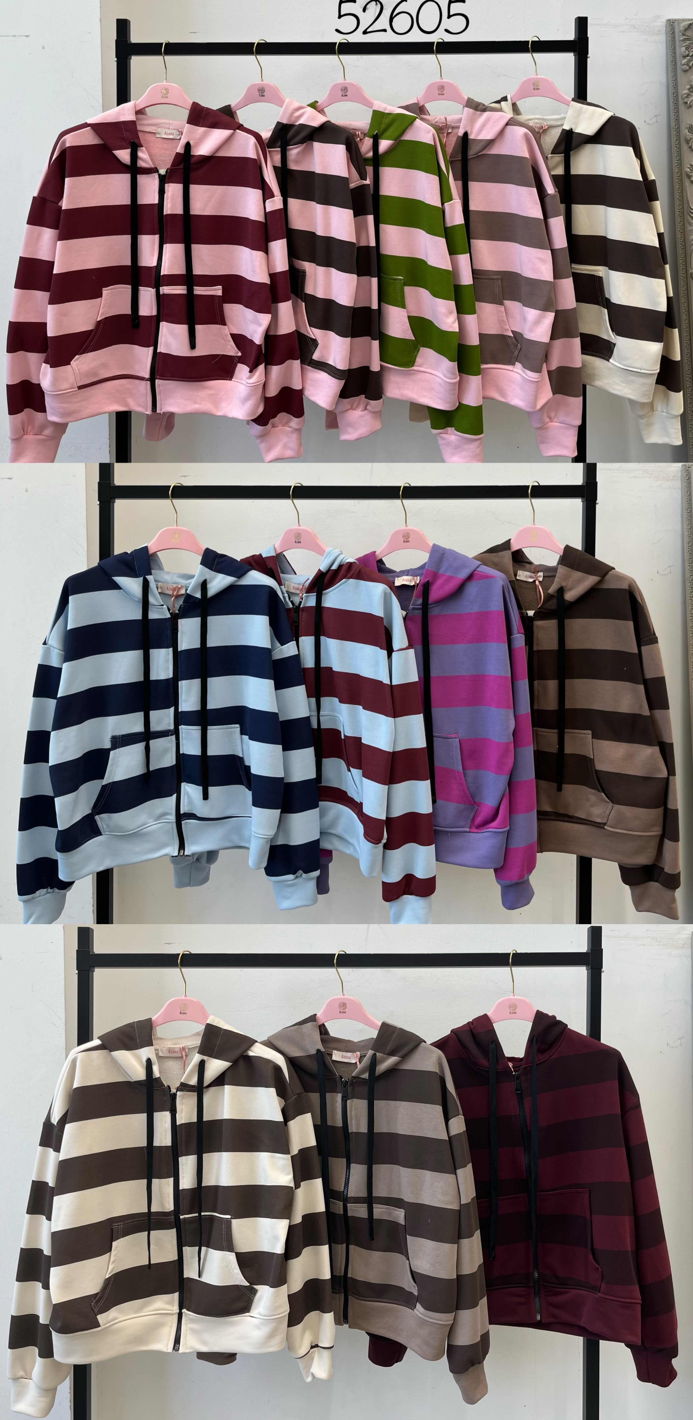 Oversized Striped Zip Hoodie