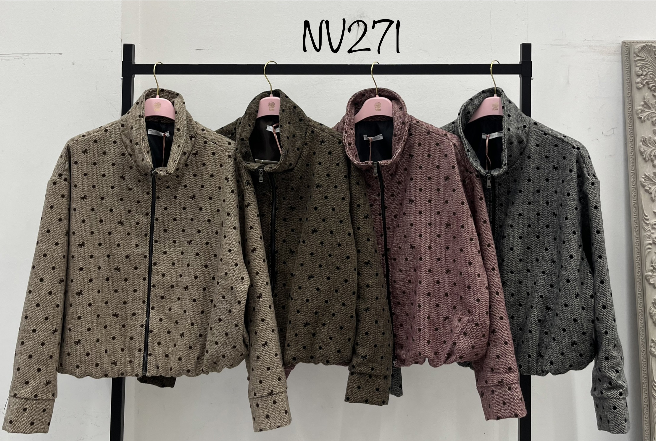 Tweed Jacket with Funnel Neck