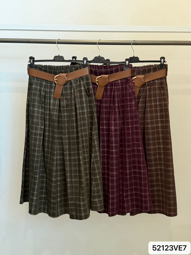 Midi A‑Line Skirt in Check