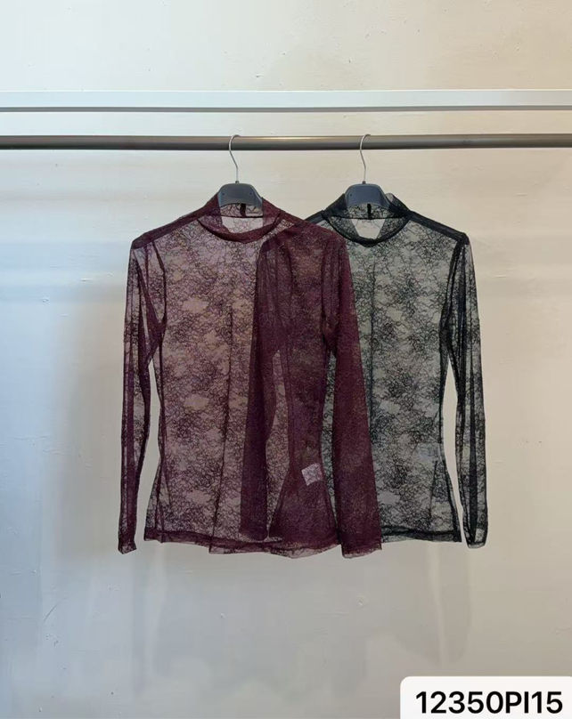 Fitted Lace Top with Mock Neck