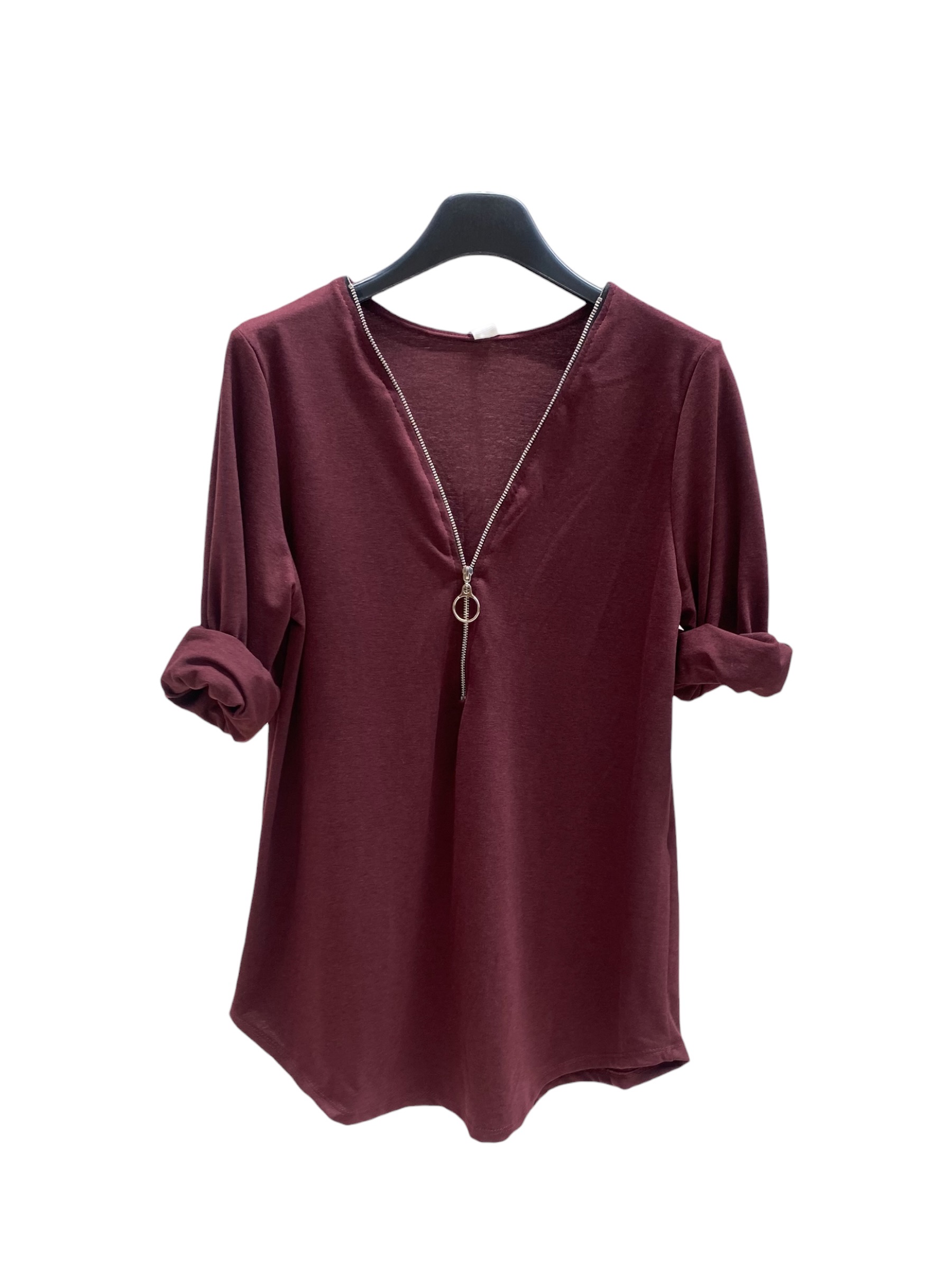 V‑Neck Blouse with Decorative Zip