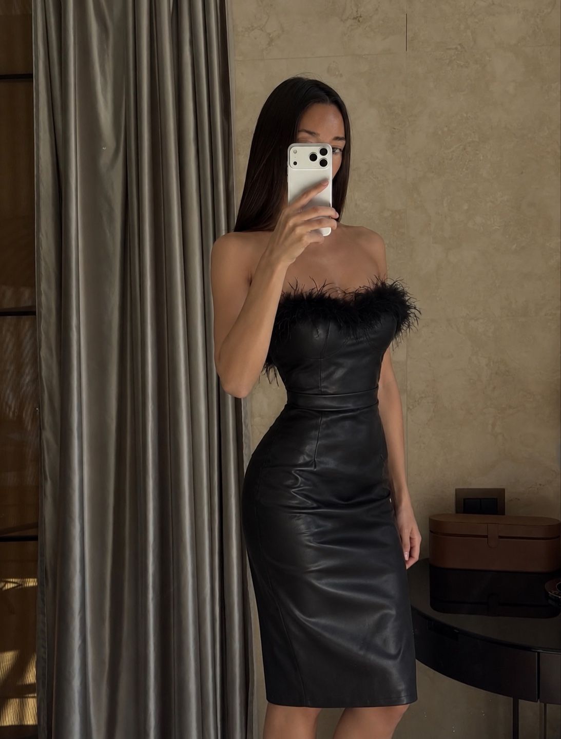 Strapless Pencil Dress with Fringe