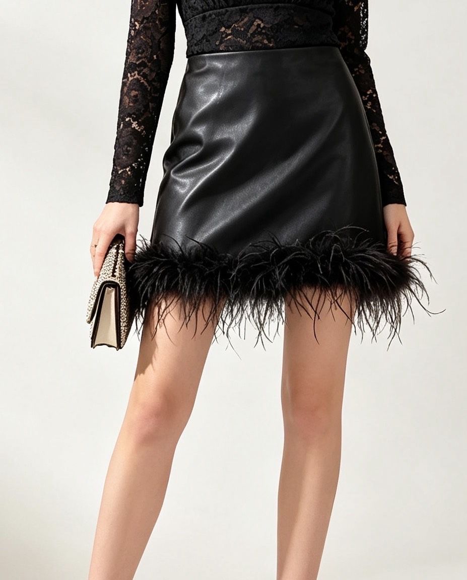 Fringed Pencil Mini Skirt