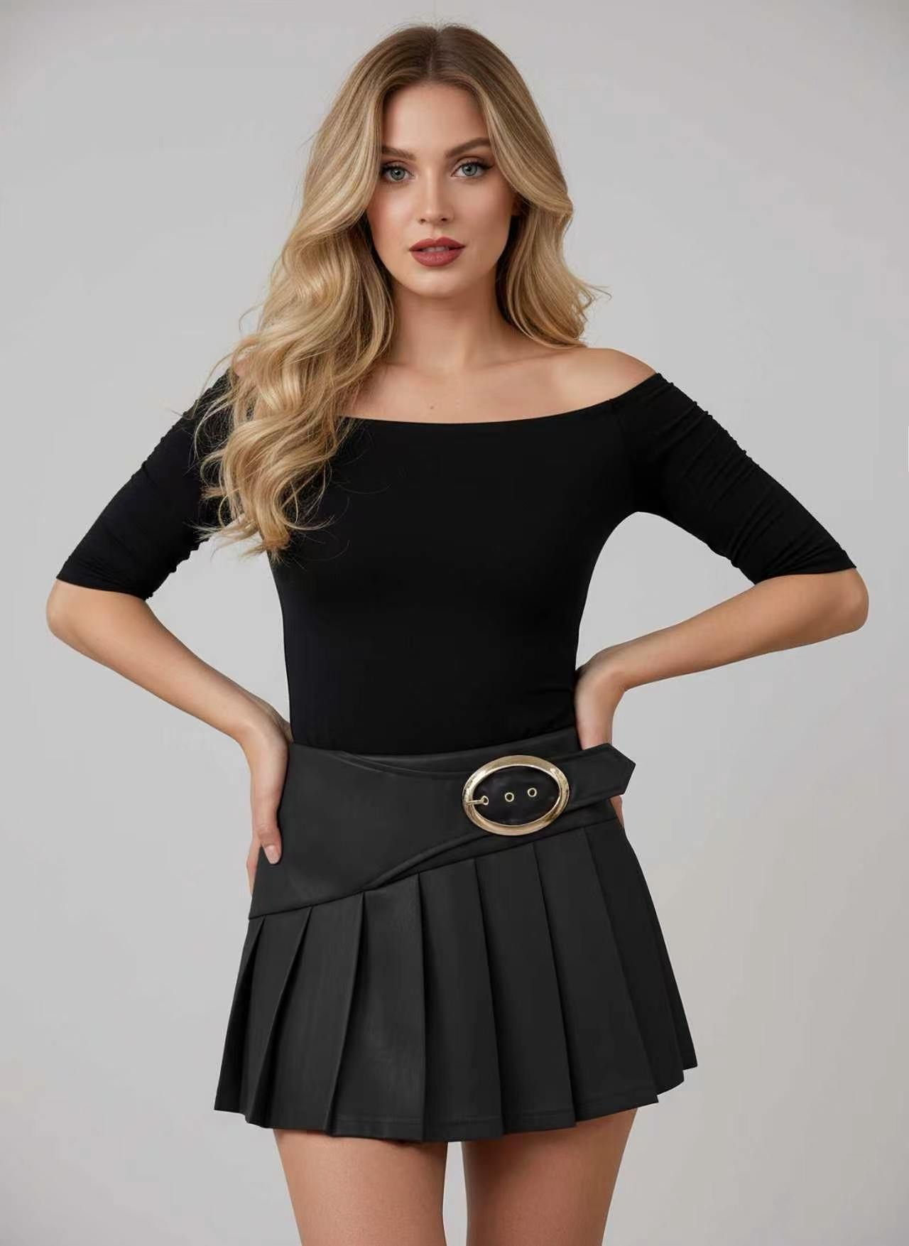 Pleated Mini Skirt with Belt