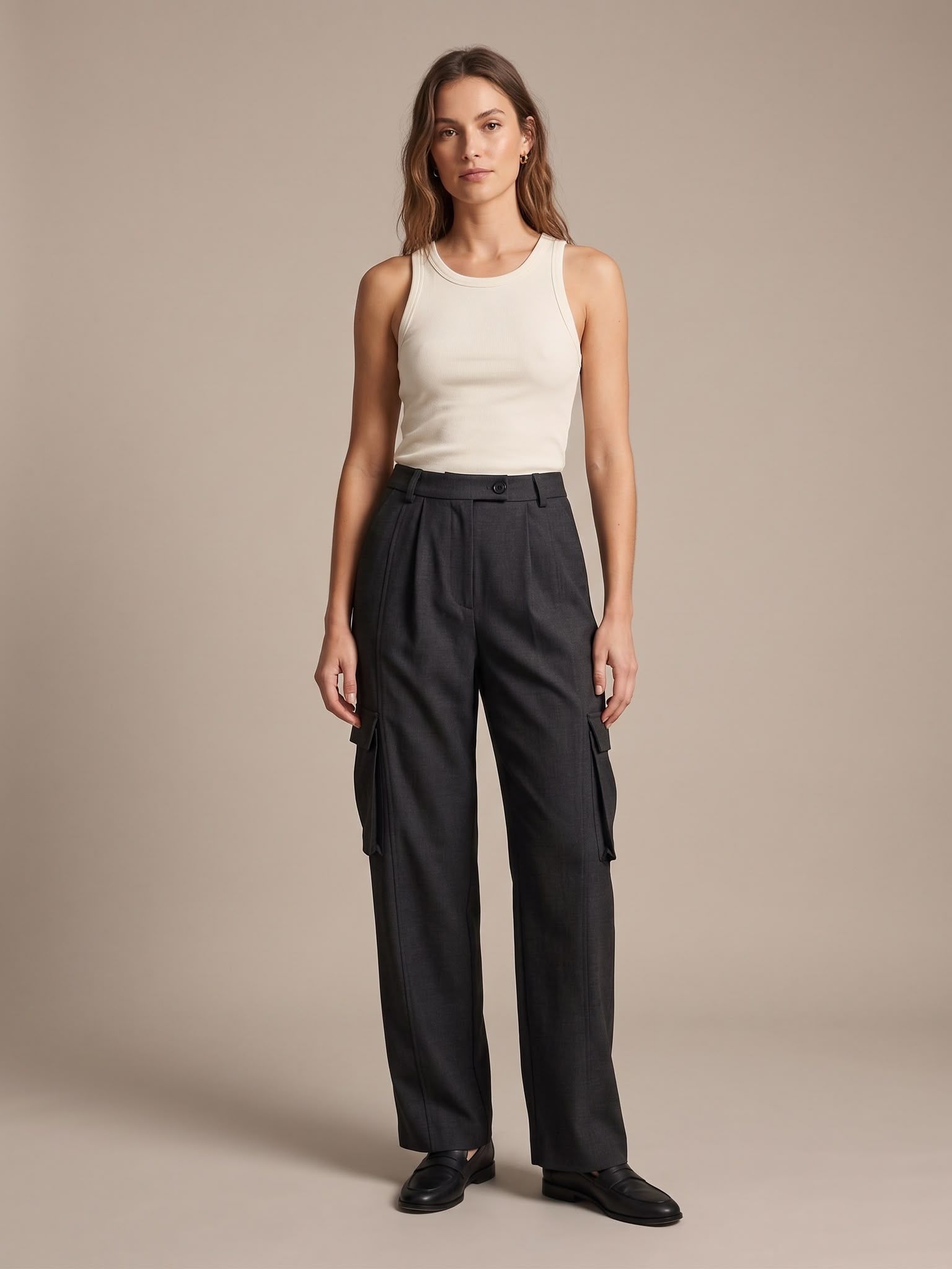 High‑Waist Cargo Trousers
